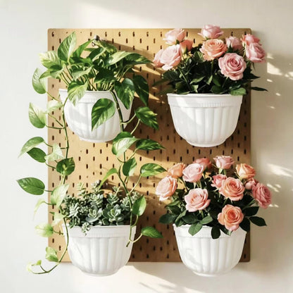 5 Pack Resin Wall Hanging Planter Pot Vertical Garden Living Wall Mount Window Hang Indoor Outdoor Plant Flower Basket for Kitchen Herbs Balcony Railing Shelf Fence Bedroom Trellis Decor Modern White