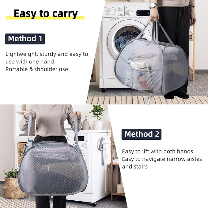 Collapsible Laundry Basket, 90L Foldable Pop Up Laundry Hamper with Handles, Mesh Dirty Clothes Hamper for Laundry, Bathroom, Kids Room, Dorm,Travel or Camping (Beige, 2PCS)