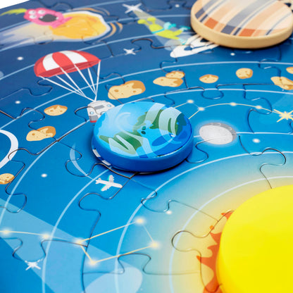 Hape Solar System Puzzle | Round Solar System Puzzle Toy for Kids, Solid Wood Pieces and A Glowing LED Sun