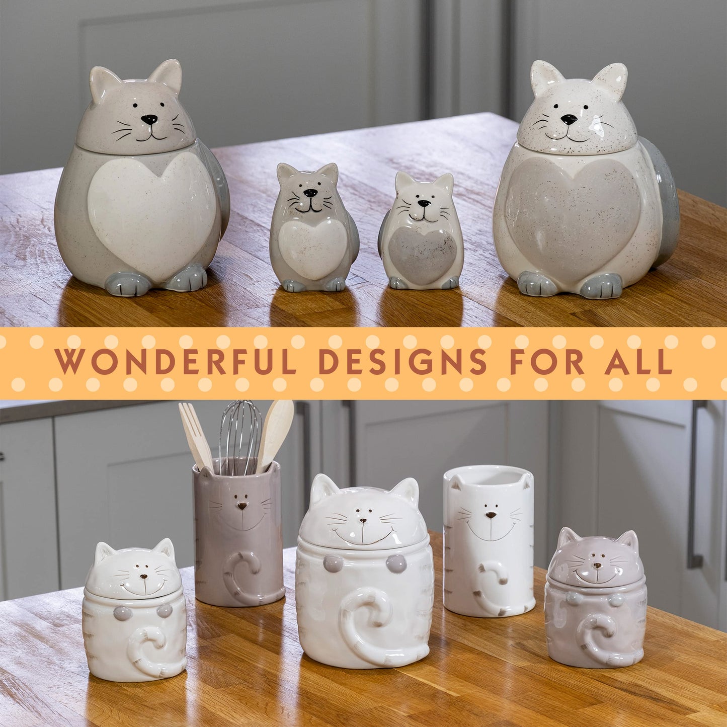 SPOTTED DOG GIFT COMPANY Ceramic Cookie Jar with Lid, Large Cat Treat Container for Cookies & Biscuits, Cute Novelty Kitchen Storage for Countertop, Gifts for Cat Lovers - 47oz White