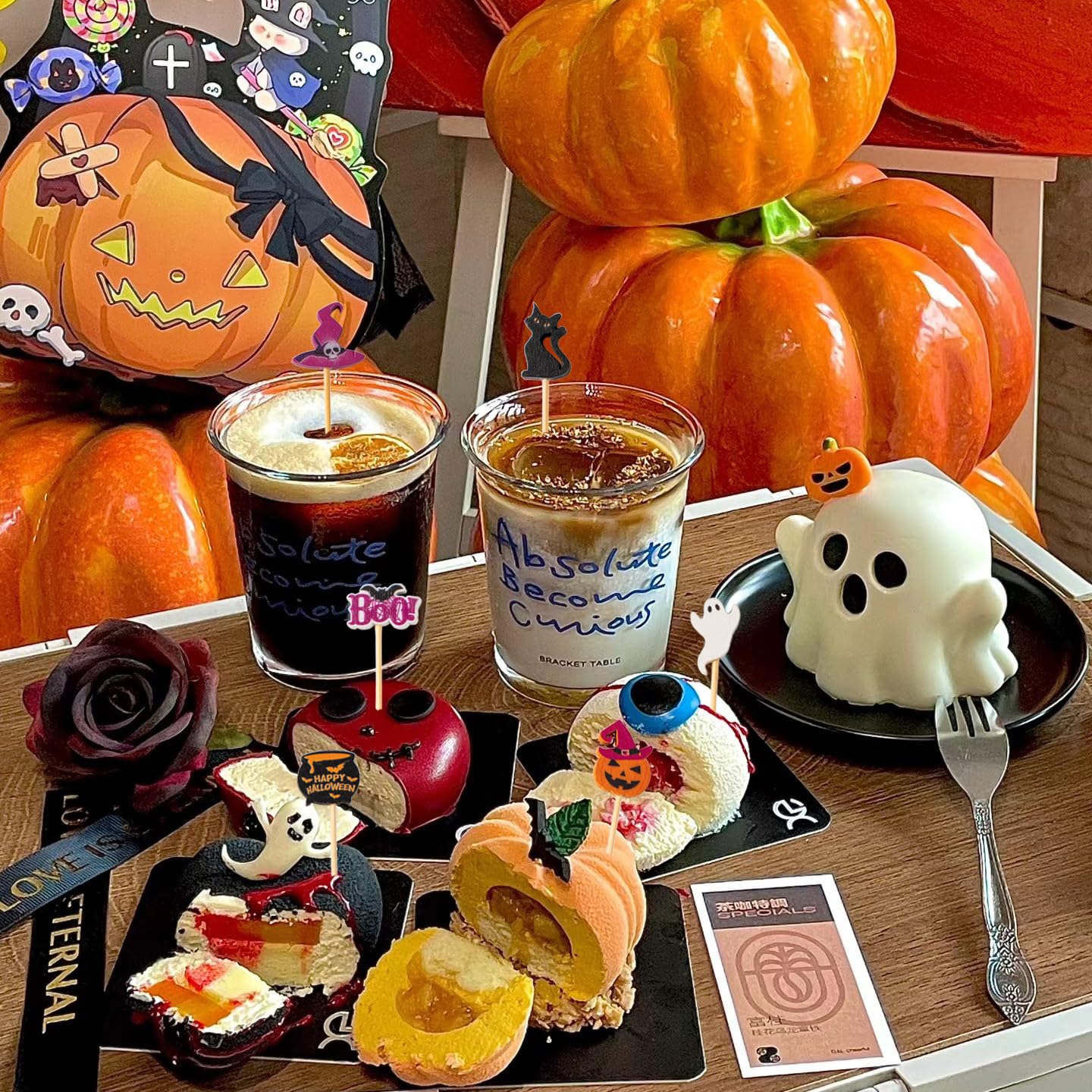Jiesky 235pcs Halloween Cocktail Picks Halloween Theme cats boo ghosts witch hats pumpkins Bamboo Cocktail Toothpicks Fruit Sticks Sandwich Appetizer Charcuterie Skewers for Halloween Party Supplies