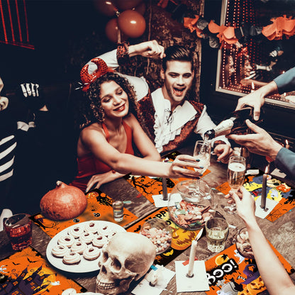 Halloween Plastic Placemats Set of 6 Table Mats Kitchen Decor Wipe Clean Washable Orange Halloween Place Mats for Indoor Outdoor Heat Resistant Kitchen Dining Table