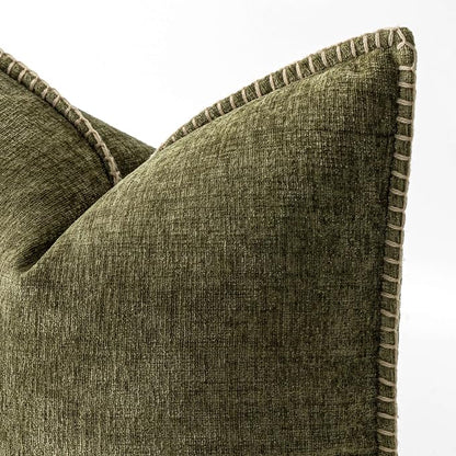 MIULEE Pack of 2 Euro Sham Pillow Covers 24x24 Inch Olive Green Farmhouse Decorative Throw Pillow Covers with Stitched Edge Soft Chenille Solid Dyed Pillow Covers for Bed Sofa Couch Living Room