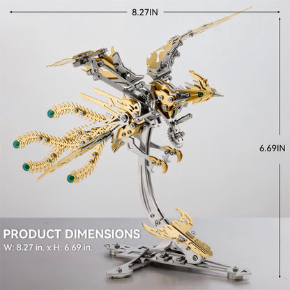 Gold-Plated Metal Phoenix Model Kit - 3D Stainless Steel Mythical Bird Puzzle for Adults - Mechanical Firebird Figurine - Steampunk Kinetic Art Sculpture - Home Decor Gift(Phoenix-Gold)
