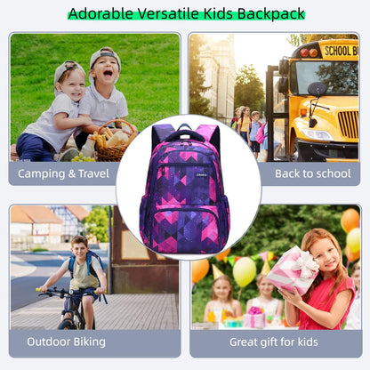 MITOWERMI Kids Backpack for Boys Girls Elementary School Bags Backpacks for Girls Children Bookbags Primary Kindergarten Backpack Purple Geometric