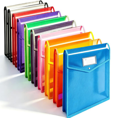 Plastic File Folder, 10 Pcs Large-Capacity Poly Envelope Expanding Wallet Document Folder Letter Size A4 Accordion File Pouch with Label Pocket, Snap Button for School Home Work Office Organization
