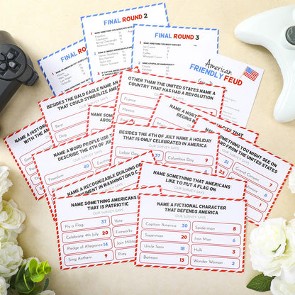 Syhood 4th of July Friendly Feud Game with Answer Buzzer, Patriotic Independence Day Feud Party Game, Fun Family Trivia Quiz Night for Party, Adults, Office, Classroom, Large Group and Team Building