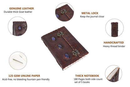 Leather Journal Medieval Stone Embossed Handmade Book of Shadows Vintage Notebook Office Diary College Poetry Sketch Book 10 x 7 Inches - Gift for women & men