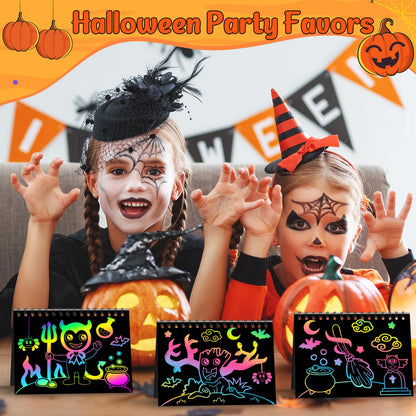 ZMLM 24 Pack Rainbow Scratch Art Party Favors for Kids 4-8 - Mess-Free Birthday Goodie Bags Stuffers, Classroom Prizes Grades 1–3, Creative Paper Notebooks for Pre-K Kindergarten Gifts(Halloween