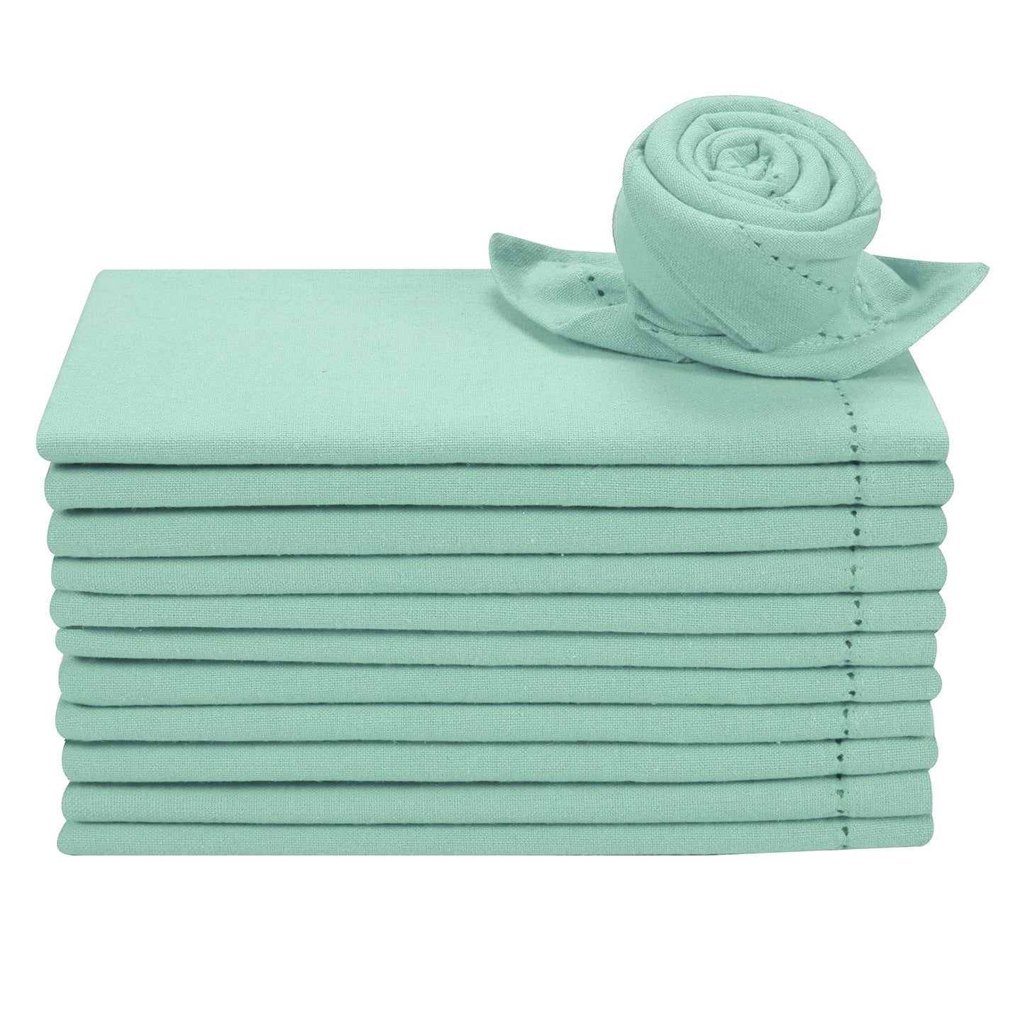 Cotton Cloth Dinner Napkins Set of 12 - Hemstitched 18x18 Inch Decorative Soft Durable Washable Reusable Perfect for Dining Table Décor Farmhouse Easter Christmas Party Wedding & Everyday Use - Aqua