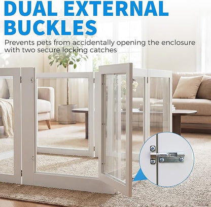 Heavy Duty Clear Acrylic Dog Playpen for Small/Medium Pets – 32" High Clear Pet Pen with Sturdy Metal Frame (White, 2 Extended Panels)