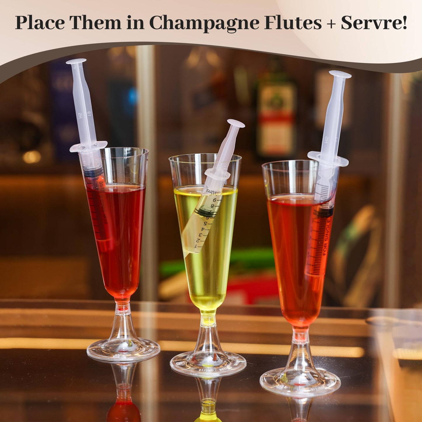 yeload Fun Halloween Champagne Flutes with Syringes – 12 Pack 5 oz Clear Disposable Wine Glasses – Spooky Party Cups for Adult Halloween Events & Easy Cleanup