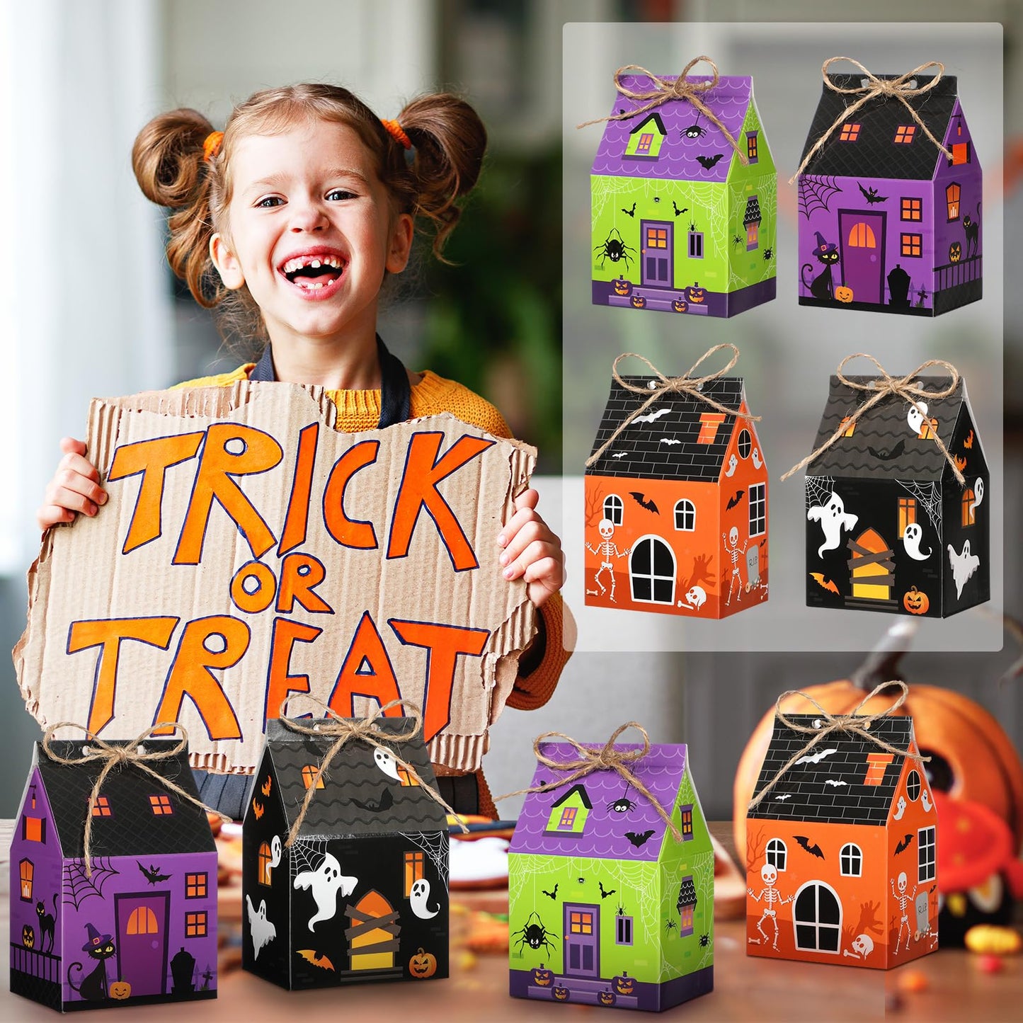 Zhanmai 48 Pcs Halloween Candy Treat Boxes Castle House Mini Halloween Party Favor Box Small Paperboard Gift Container for Holiday Party Treat Cookie Goodie Snack Gift Packaging