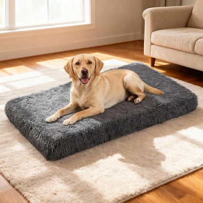 XL Orthopedic Dog Bed for Large Dogs, Dual-Layer Memory & Egg-Crate Foam, Washable Warm Winter Plush Cover, Waterproof Liner, Non-Slip Bottom, Crate/Kennel Pad, 44 x 32 Inch, Dark Gray