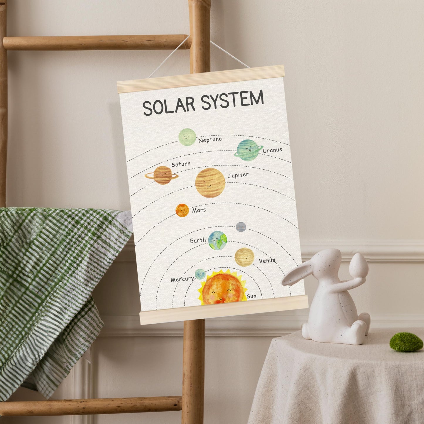 Koesus Solar System Nursery Wall Art Poster Hanger Frame 12x16 Inch, Space Solar Planets Educational Canvas Pictures Prints Framed Wall Decor for Classroom Toddler Kids Nursery Bedroom Playroom