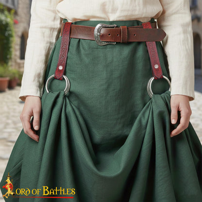 Lord of Battles 2pcs Skirt Hikes – Handmade 100% Full Grain Leather Waist Skirt Hoops Accessory for Renaissance, Cosplay (Maroon)