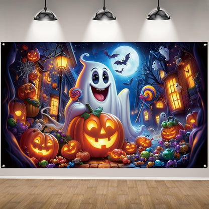 Ghost Pumpkin Halloween Photo Backdrop,Night Moon Banner Party Decorations and Supplies for Home-71×43''