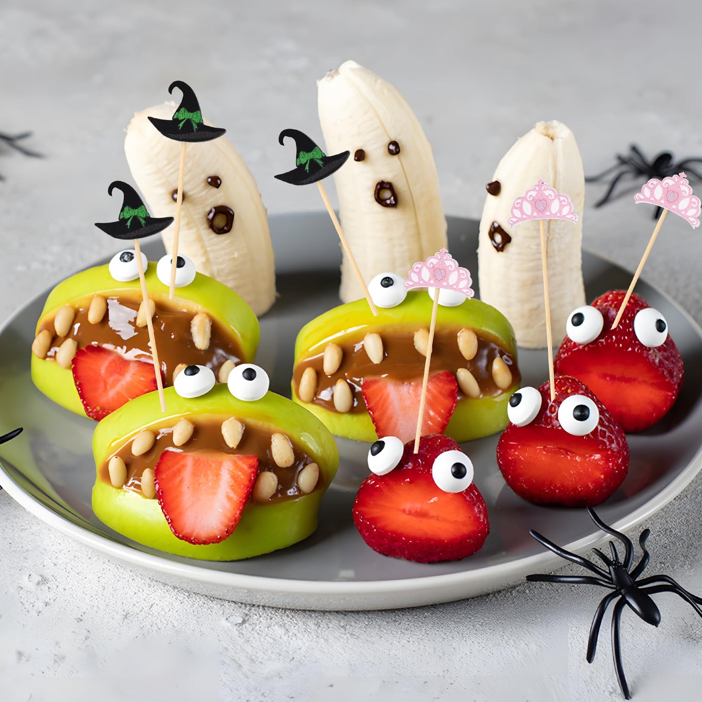 100 Pcs Witch Hat Cocktail Picks Decorative Toothpicks for Appetizers Fruit Sandwich Charcuterie Skewers Food Sticks for Pink Green Birthday Baby Shower Halloween Party Supplies