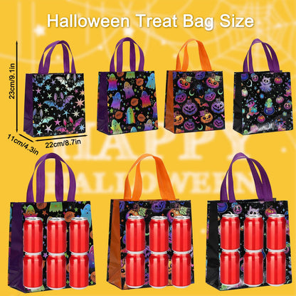 12Pcs Halloween Treat Bags, Medium Halloween Tote Gift Bags with Handles, Reusable Non-woven Bag for Candy Goodies Cookies Snacks, Trick-or-Treat or Horror-themed Party Favors Supplies(8.66 x 4.33 x 9.06 in)
