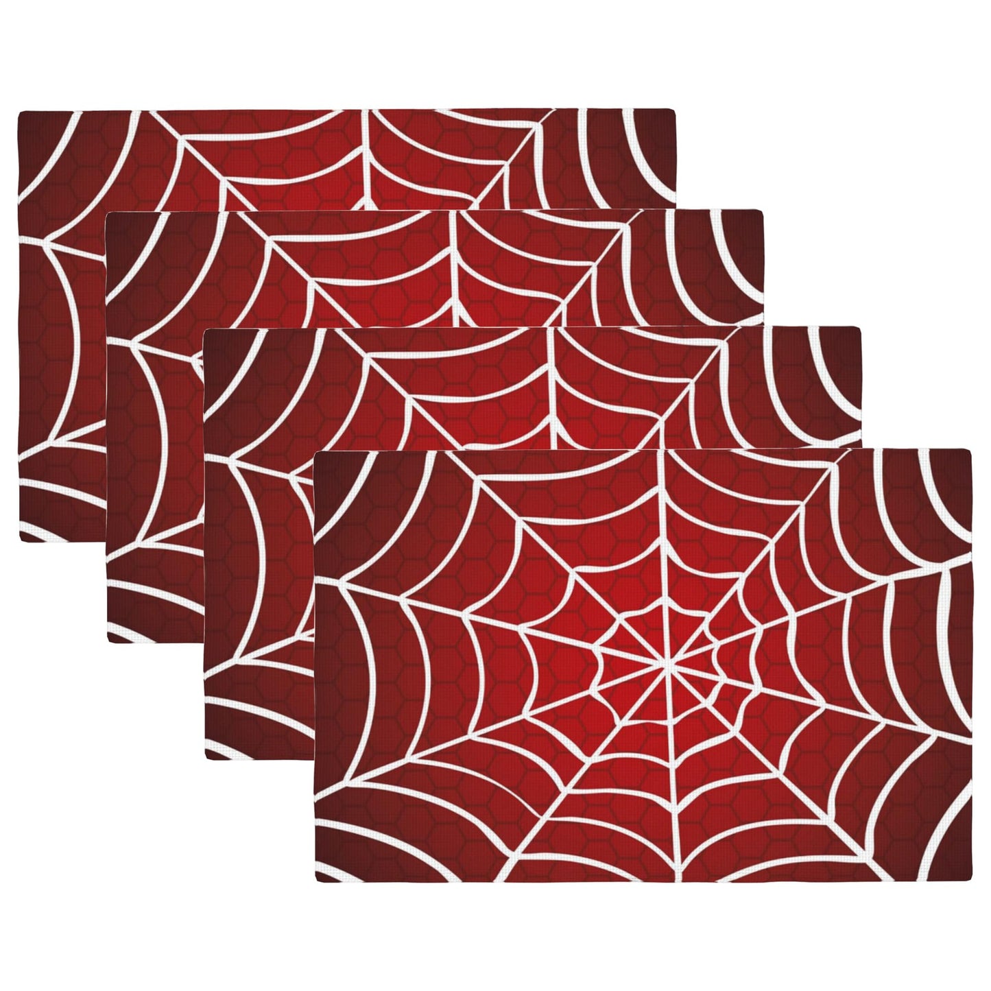Halloween Red Cobweb Placemats Set of 4, Placemats Dining Table Mat Set,12x18 Washable Stain Resistant Wipeable Cloth Placemat for Kitchen Buffet Parties
