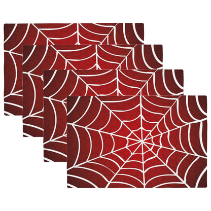 Halloween Red Cobweb Placemats Set of 4, Placemats Dining Table Mat Set,12x18 Washable Stain Resistant Wipeable Cloth Placemat for Kitchen Buffet Parties