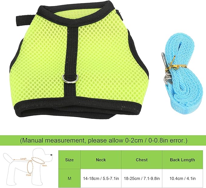 Small Dog Harness, Mesh Cloth Puppy Harness for Rabbits for Small Pets for Guinea Pigs(M, green)