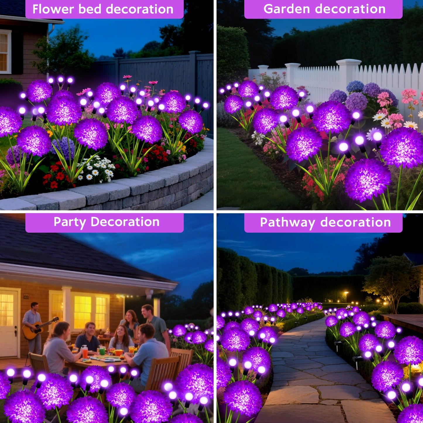 Solar Garden Lights, 8 Pack Solar Purple Swaying Firefly Lights with Flowers, Waterproof Purple Halloween Flowers Light Outdoor for Garden Patio Yard Fall Decoration, Gifts for Women Mother's Day
