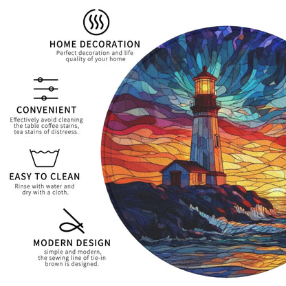 Lighthouse Coasters Leather Round Drink Coasters 6 Pcs Set with Holderor for Cup Drink Coffee Table Bar Home Decor