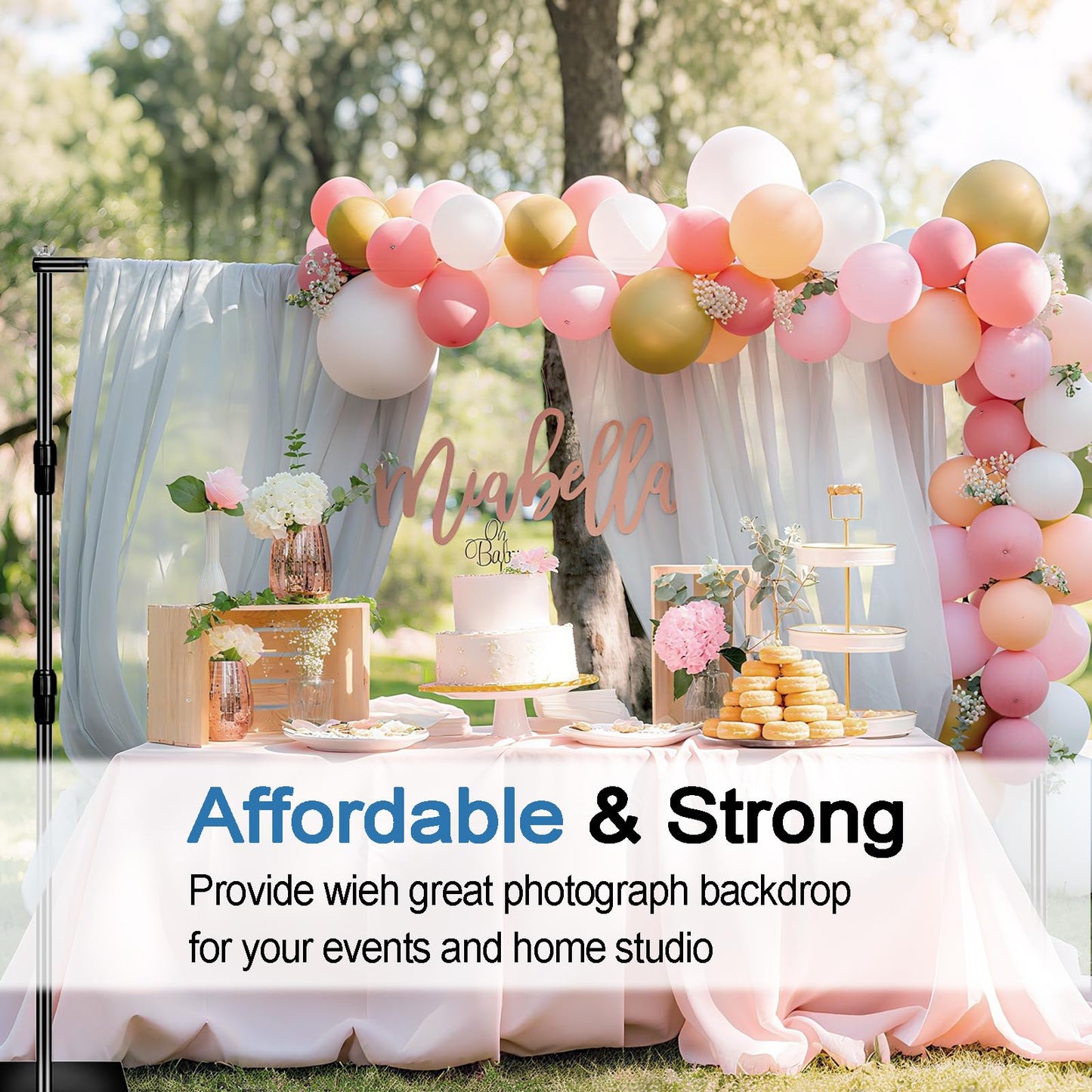 Backdrop Stand, 8x10ft Metal Base Photo Studio Support System, Adjustable Backdrop Frame for Photography, Streaming, Wedding, Projector Screen, Tool Free Setup & Portable Carry Bag
