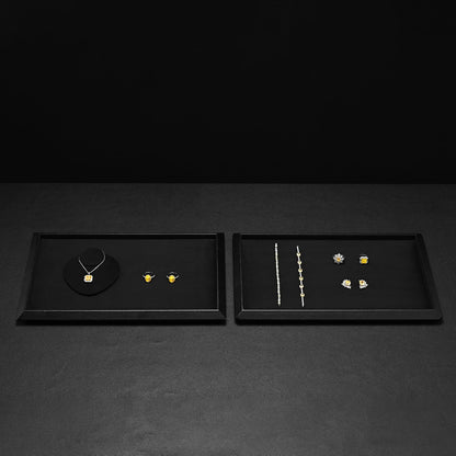Oirlv Black Leather Jewelry Display Tray with Microfiber Lining, Premium Square Corner Organizer