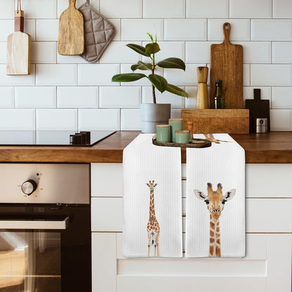 XNXLDYLH Funny Giraffe Kitchen Towels and Dishcloths Sets of 2, Giraffe Decor Gifts for Women, Woodsy Rustic Cabin Safari Jungle Nursery Home Decor Dish Hand Tea Towels for Bathroom Kitchen,16x24In