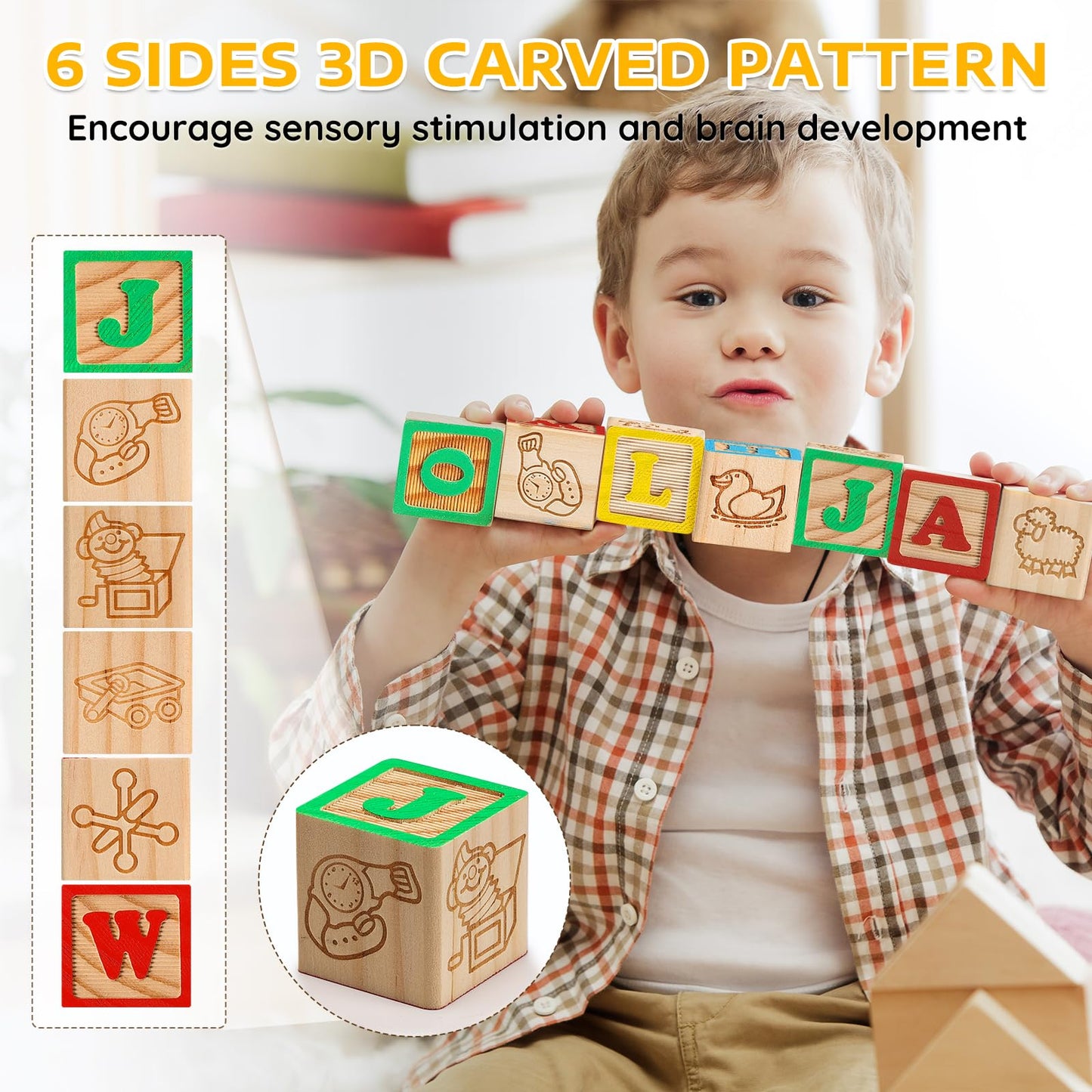 SainSmart Jr. Wooden ABC Blocks 40PCS Stacking Blocks Baby Alphabet Letters, Counting, Building Block Set for Toddlers 1.2 Inch