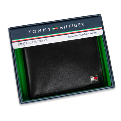 Tommy Hilfiger mens Slim Leather Passcase Wallet With Removable ID Window Oxford Black