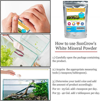 SunGrow Shrimp Calcium White Powder, Supports Healthy Molting, Improves Shell Color, Growth & Strength, Enhances Water Quality, Breeding Support, Essential Mineral for Freshwater Shrimp, 1.8 oz