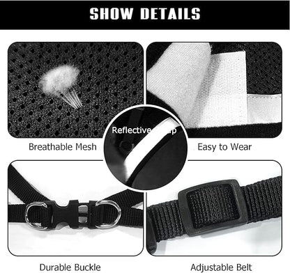 FEimaX Dog Harness and Leash Set for Walking, Soft Mesh Adjustable Easy Control Lightweight Cat Vest Harnesses with Reflective Strips, Escape Proof Small Dogs Cats Vests (Black, X-Small)