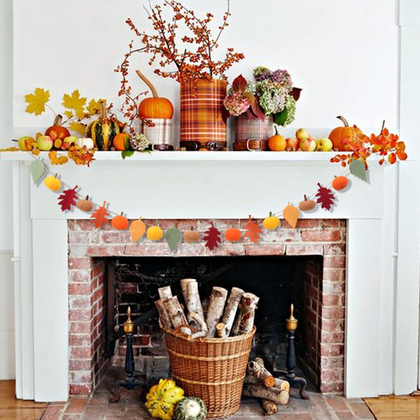 Fall Banner for Home -Fall Harvest Garland- Felt Pumpkin and Maple Leaf Banner, Autumn Thanksgiving Party Decorations