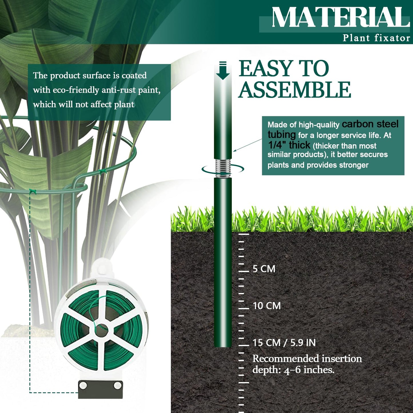 6-Pack 38.7” Plant Support Stakes, Steel Plant Cage & Peony Tomato Hydrangea Cage, Garden Stakes for Outdoor Plants, Heavy-Duty Plant Stakes, 16.7” Support + 22” Extension Tubes