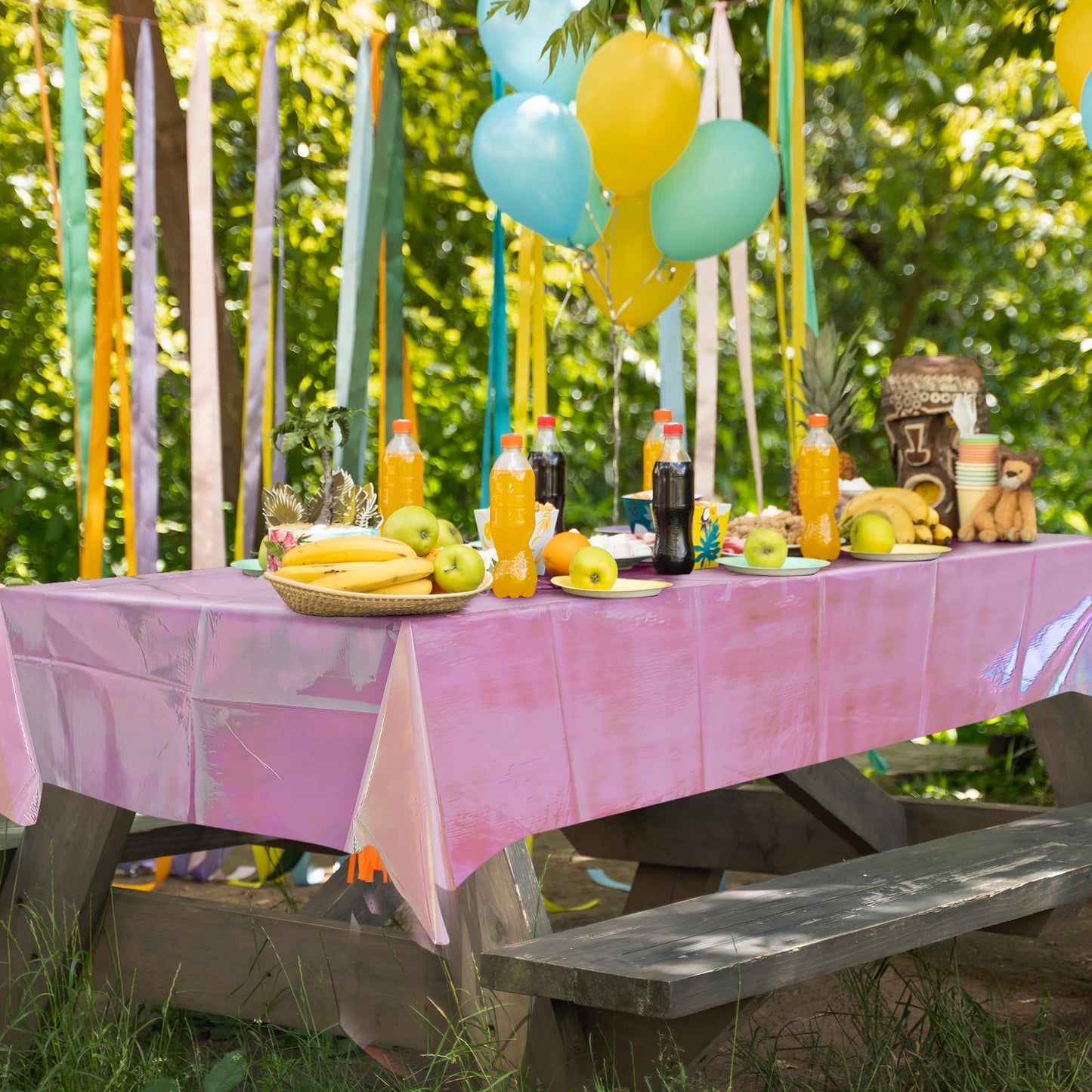 3 pcs Orange & Purple & Pink Iridescence Tablecloth, 40x108“ Disposable Shiny Laser Table Cloth, Glitter Plastic Tablecloths, Holographic Iridescent Table Cover for Halloween Party Decoration, Wedding