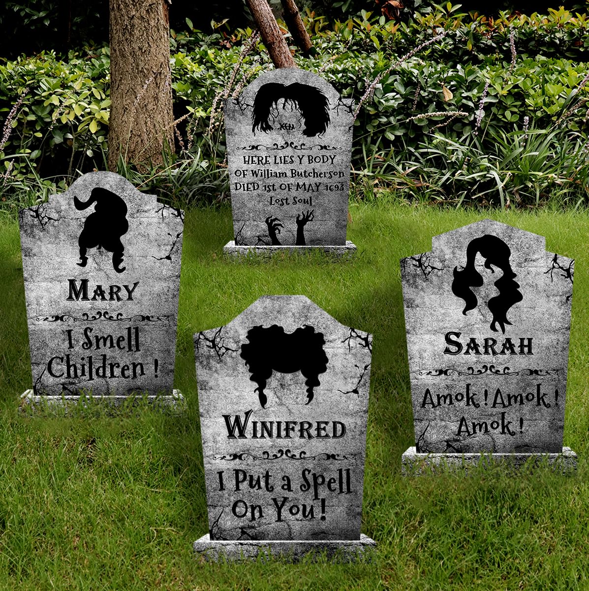 Halloween Decorations Outdoor Graveyard Tombstones:4 Pack Large Hocus-Pocus Yard Signs with Stakes, Outside Graveyard Decor Spooky RIP Headstones, Stone Texture Cemetery Props for Lawn Haunted House