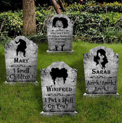Halloween Decorations Outdoor Graveyard Tombstones:4 Pack Large Hocus-Pocus Yard Signs with Stakes, Outside Graveyard Decor Spooky RIP Headstones, Stone Texture Cemetery Props for Lawn Haunted House