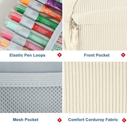 Bluboon Large Capacity Pencil Case Pencil Pouch Pen Case School Supplies Cute Corduroy Pencil Box Pencil Bag for Teen Girls Boys Women Mens Makeup Bag (Beige A)