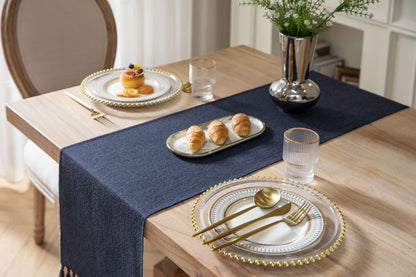 ZeeMart Navy Table Runners 108 Inches Long, Burlap Linen Style Rustic Farmhouse Table Runner, Long Boho Dining Table Runner, 13x108 Inches, Navy