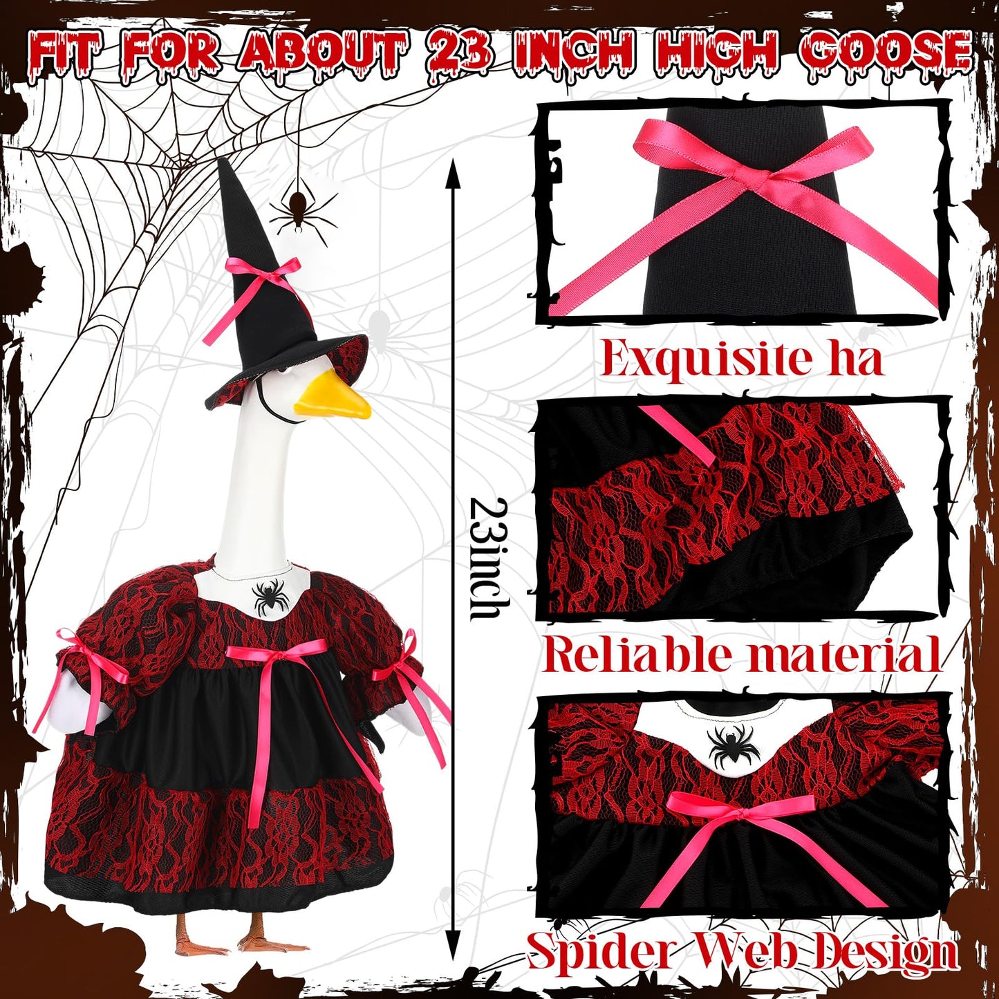 Suzile Wizard Porch Goose Outfit Witch Geese Costume for 23" High Cement or Plastic Goose Clothes for Yard Lawn Outdoor Garden Patio Magical Wizard Party Decoration Concrete Gothic Duck Statue Dress