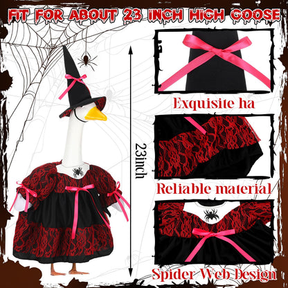 Suzile Wizard Porch Goose Outfit Witch Geese Costume for 23" High Cement or Plastic Goose Clothes for Yard Lawn Outdoor Garden Patio Magical Wizard Party Decoration Concrete Gothic Duck Statue Dress