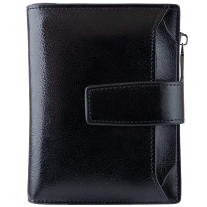 Bveyzi Women's Small Leather RFID Blocking Bifold Zipper Pocket Wallet Ladies Credit Card Slots Purse with id Window(Black)