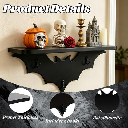 Zoonlinpp Bat Shelf Floating Shelves for Wall Halloween Gothic Room Decor for Bedroom Kitchen Livingroom Wall Shelf with 3 Key Hooks