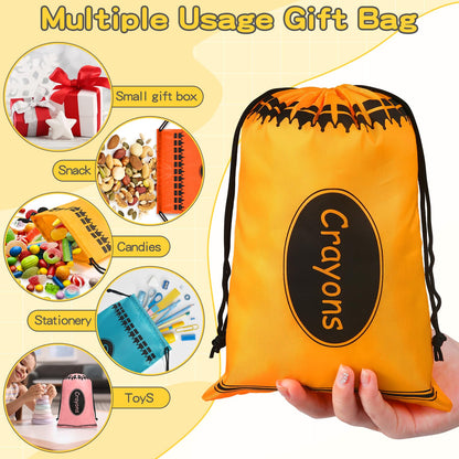 VZZNN 24 Pcs Crayon Drawstring Bags 8 Colors 10 x 7 IN Party Favors Bulk Reusable Treat Bags Back to School Graduation Birthday Party Supplies Bulk Rainbow