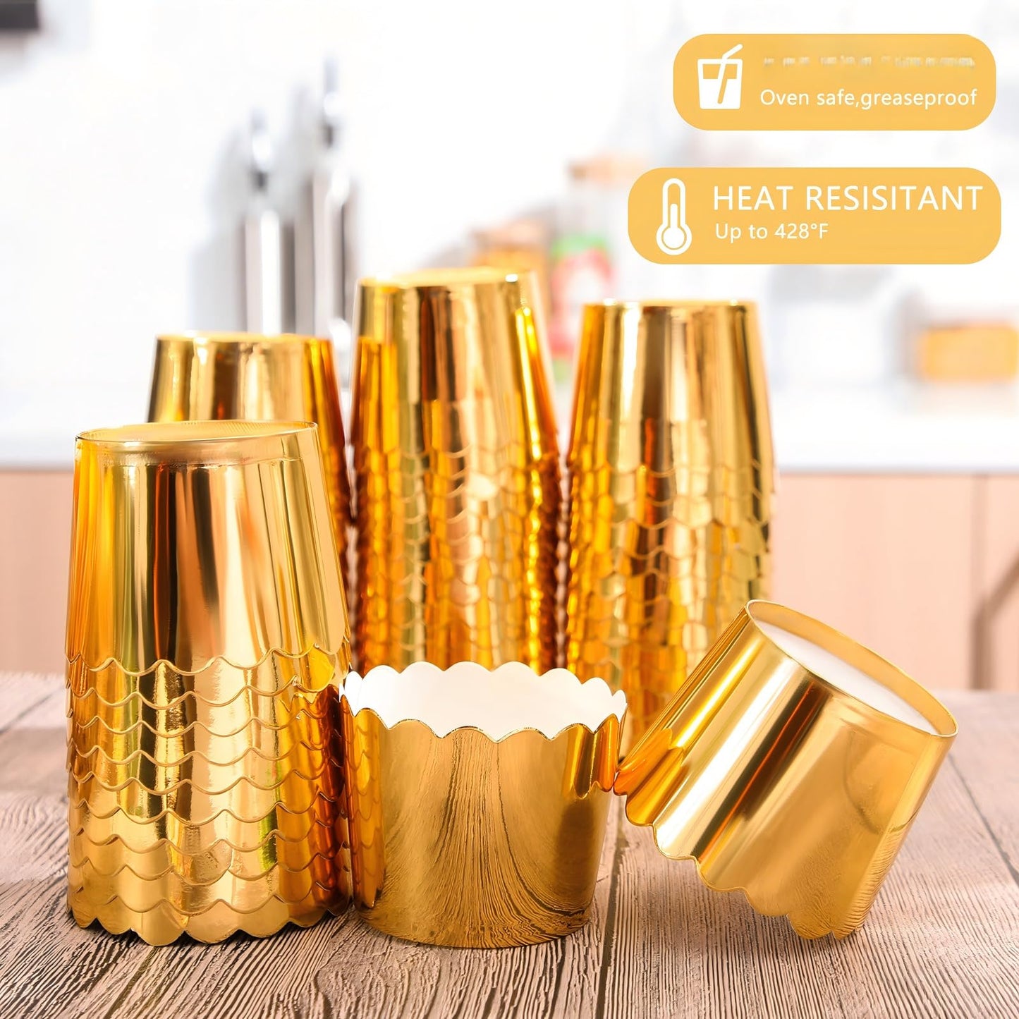 Meanplan 100 Pcs Graduation Cupcake Liners Cupcake Wrappers Foil Baking Cups Sturdy Muffin Baking Cups for Class of 2026 Wedding Birthday Grad Party Decoration, 1.97 x 1.77 Inch (Gold)