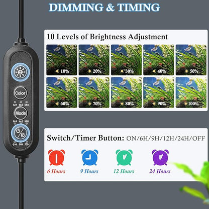 FEDOUR 7in Submersible Aquarium LED Light, 24/7 Mode Aquarium Lights with Full Spectrum RGBW LEDs, IP68 Waterproof Fish Tank Light with Dimming, Timming and Color Adjustable