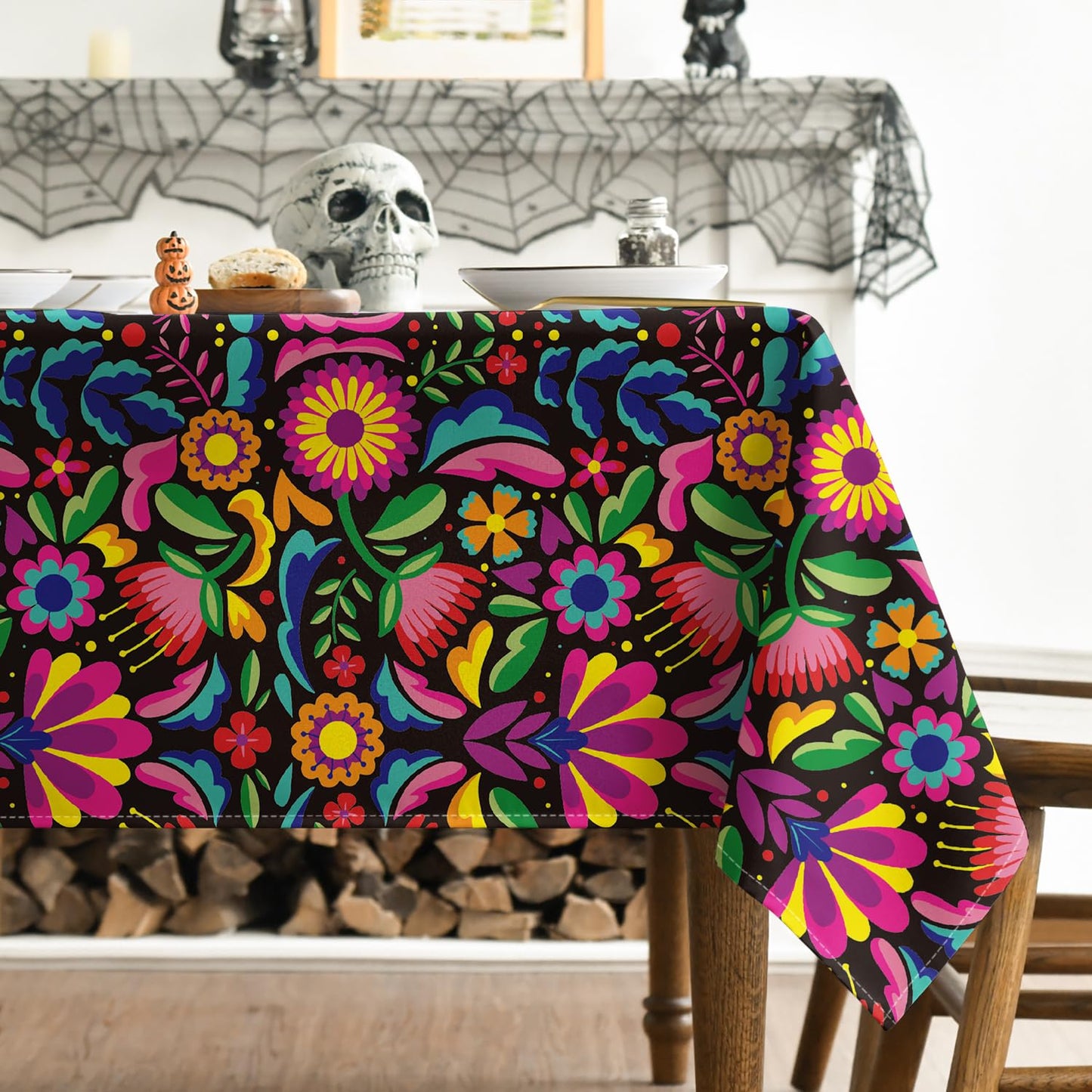 Horaldaily Mexico Tablecloth 60x84 Inch Rectangular, Halloween Cinco Dia De Los Muertos Seasonal Table Cover for Party Picnic Dinner Decor